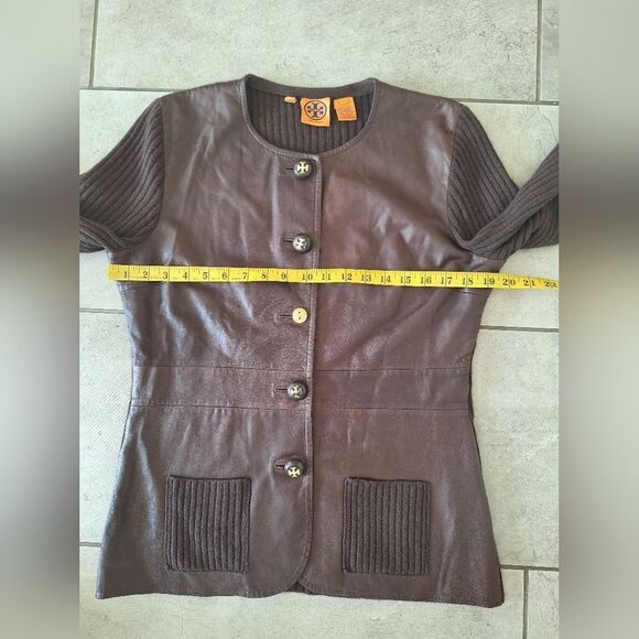 Tory Burch Brown Leather Cachemere Jacket Fitted Desing Size L - Picture 5 of 6